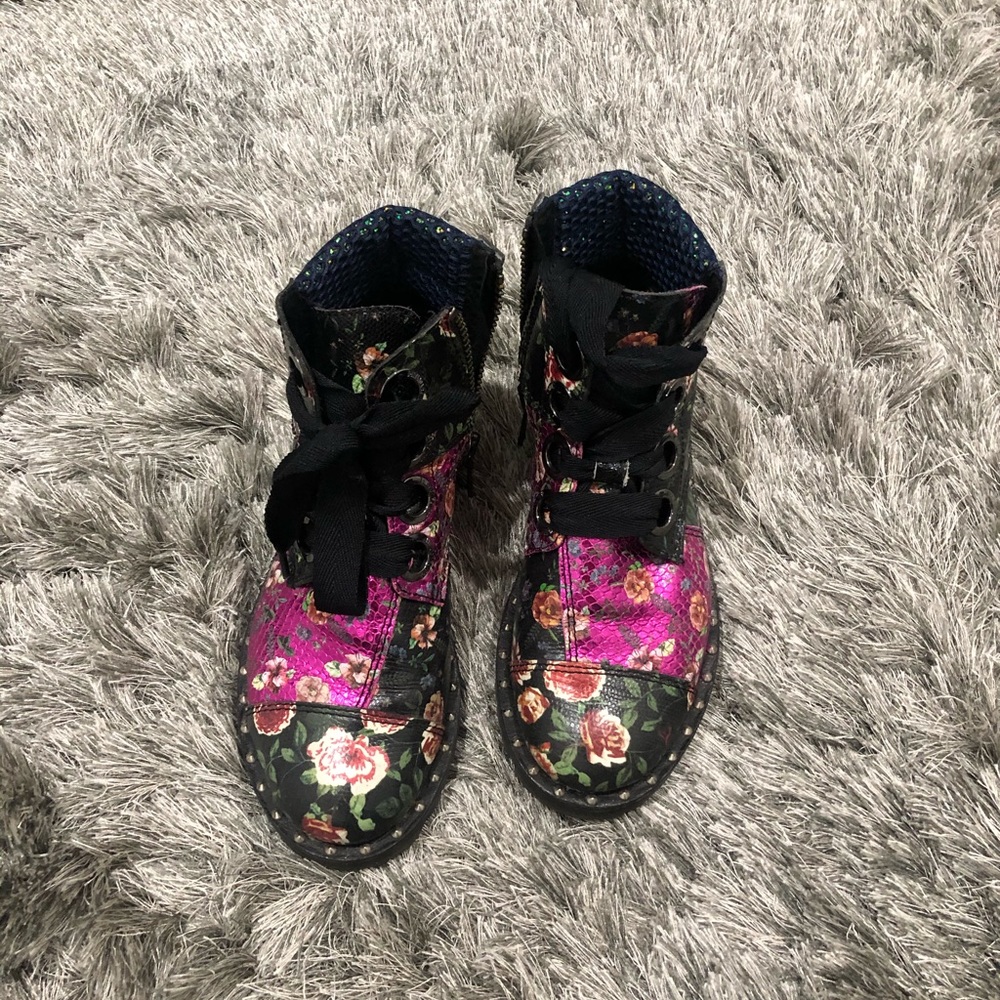 Black Joe Low Floral Patch Leather Studded Boots